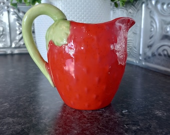 Vintage  Strawberry Fruit Pitcher Summer  Table Serving Dining Farmhouse Accent