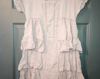Free People Tiered Ruffle Mini Dress Tunic Grey Sunbeam Embroidered Lace Blouse