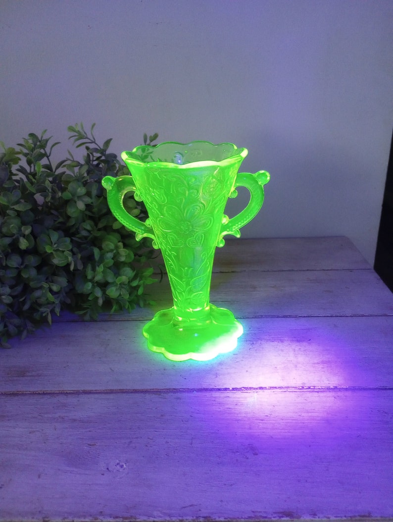 Vaseline Glass Uranium Footed Flower Bud Vase Cup Double Etsy