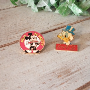 Vintage Disney Lapel Pin flare brooch lot 2 Donald duck coca cola mickey mouse