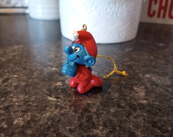 1982 Smurf Praying Christmas ornament red pajamas Peyo Schleich Vtg Holiday rare