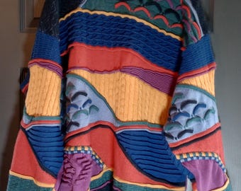 Emaroo Australia Sweater Abstract Coogi Style Geometric 3D Knit Wool Pullover