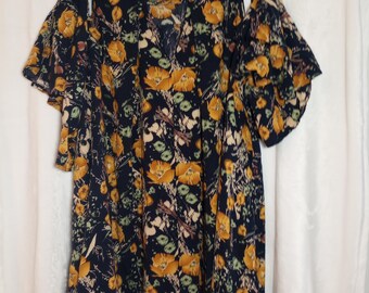 Umgee Smocked Floral Tunic Balloon Blouse Cold Shoulder Puff Sleeve Cottagecore