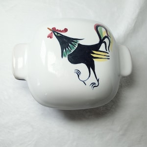 Mid Century Modern Glidden Ceramic Pottery Casserole Bowl w/  Lid Black Rooster