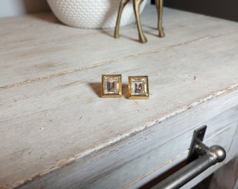 Swarovski Sal signet Gold Plated Faceted large rectangle post back Crystal studs stunning earrings