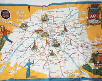 Strofinaccio da cucina in cotone con mappa di Parigi, creazione di J Franco, fazzoletto vintage con ciondolo artistico.