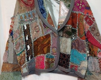Artisan Patchwork Tapestry Jacket Ooak Boho Festival Indie Sleeze Steampunk VTG