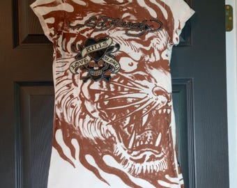 Koszulka Ed Hardy z grafiką Baby Doll Love Kills Slowly Y2K w stylu vintage z lat 90.
