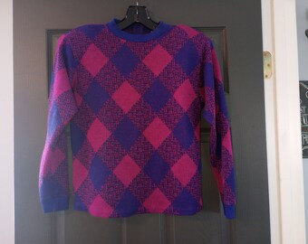 Retro  Vibrant Fuchsia Pink Diamond Geometric Pattern Sweater Shoulder Pads  80s