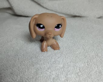 Auténtico perro salchicha Littlest Pet Shop n.° 932, ojos rosados, miniatura Hasbro LPS