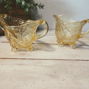 Antique Indiana Tiara Glass Sweet Pear Yellow Sugar And Creamer Set