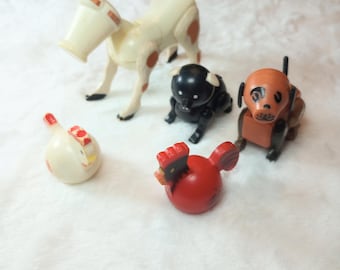 Lote vintage de animales de granja Fisher Price 915: vaca, gallina, cerdo, perro y animales de granero Little People.