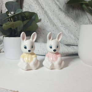 Kitschy Bunny Rabbit Figurines Vintage Anthropomorphic Easter Decor Knick Knack
