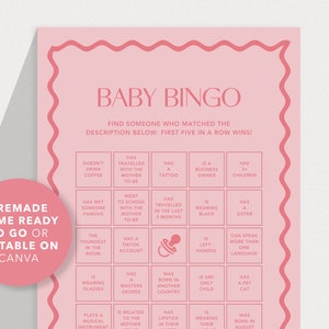 Baby Bingo Game | Modern Baby Shower Games | Instant Download | Print at Home | Wavy Border | Pink or Blue image 2