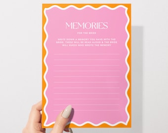 Memories For The Bride Game | Hens & Bridal Shower Party Game | Bachelorette | Instant Download | Print at Home | Wavy Border | 204