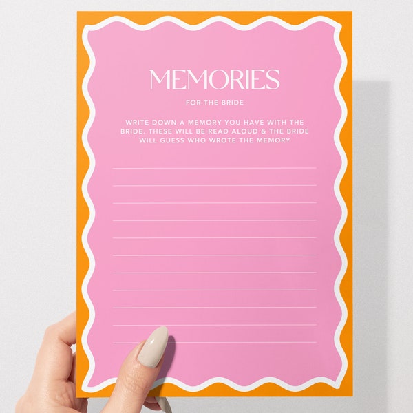 Memories For The Bride Game | Hens & Bridal Shower Party Game | Bachelorette | Instant Download | Print at Home | Wavy Border