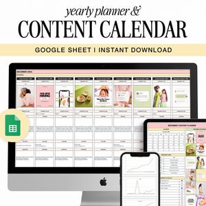 Social Media Content Calendar & Planner Template | Yearly | Google Sheet Spreadsheets | Batch Content | Digital Download | 812