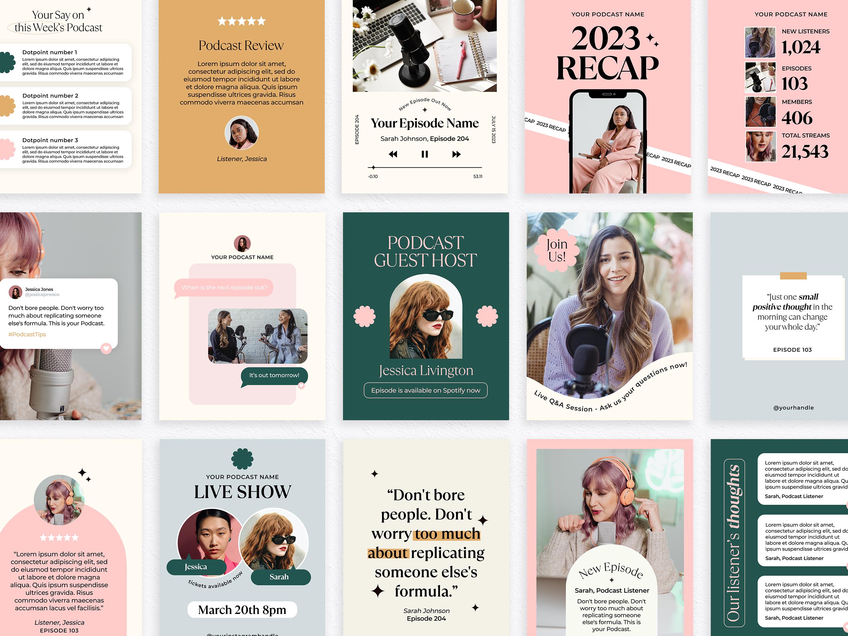 Podcast Coach Post Templates | Set of 15 | Social Media Manager | Canva & PSD Photoshop File | Small Business Instagram