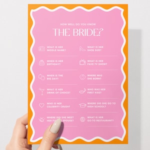 How Well Do You Know The Bride Quiz | Modern Hens & Bridal Shower Party Game | Instant Download | Print at Home | Wavy Border | 204