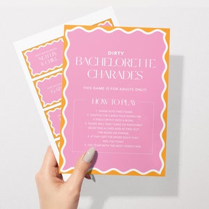 Dirty Bachelorette Charades | Bachelorette Party Games | Hen Party | Instant Download | Print at Home | Pink & Orange | Wavy Border | 204