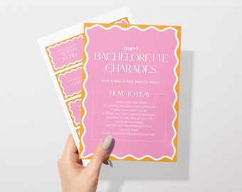 Dirty Bachelorette Charades | Bachelorette Party Games | Hen Party | Instant Download | Print at Home | Pink & Orange | Wavy Border | 204