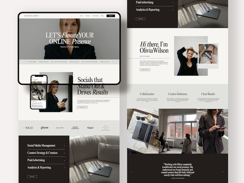 Modèle de site Web Squarespace 7.1 | Gestionnaire des médias sociaux | Agence de marketing | Assistants virtuels | Entraîneurs | Page de destination | Moderne et minimaliste image 2