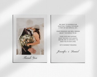 Wedding Thank You Card | Wedding Photo Card| Wedding Favour | Canva Template | Modern & Minimalistic | Black and White | Instant Download