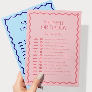 Mommy or Daddy Baby Shower Game | Modern Baby Shower Games | Instant Download | Print at Home | Wavy Border | Pink or Blue
