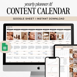 Social media contentkalender en plannersjabloon | Jaarlijks | Google Spreadsheets | Batchinhoud | Digitale download