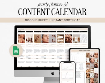 Social Media Content Calendar & Planner Template | Yearly | Google Sheet Spreadsheets | Batch Content | Digital Download