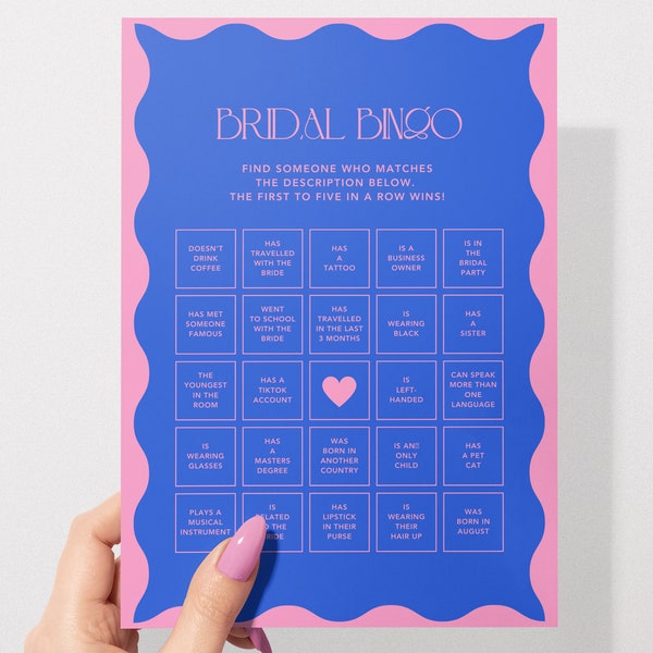 Bridal Bingo Game | Hens & Bridal Shower Party Game | Bachelorette | Editable Colours | Instant Download | Print at Home | Wavy Border