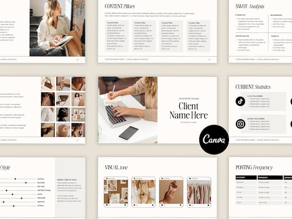 Social Media Strategy Template | Client Strategy for Social Media Manager | Social Media Proposal | Canva Template |