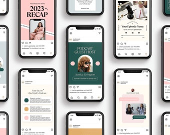 Podcastcoachpostsjablonen | Set van 15 | Socialmediamanager | Canva & PSD Photoshop-bestand | Instagram voor kleine bedrijven