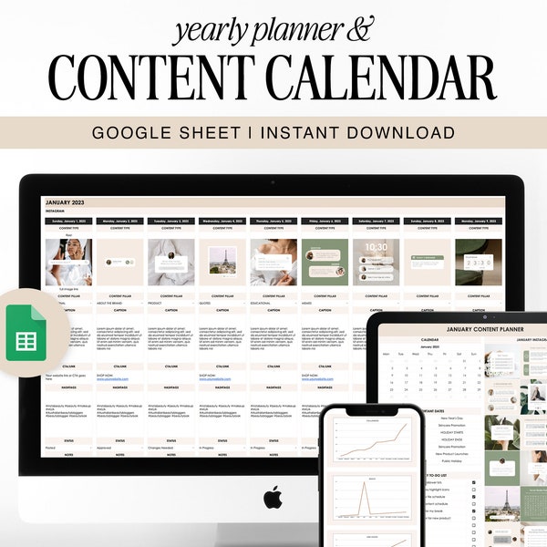 Social Media Content Kalender & Planer Vorlage | Jährlich | Google Sheet Arbeitsblätter | Stapel Inhalt | Digitaler Download