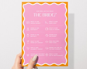 How Well Do You Know The Bride Quiz | Modern Hens & Bridal Shower Party Game | Bachelorette | Instant Download | Print at Home | Wavy Border