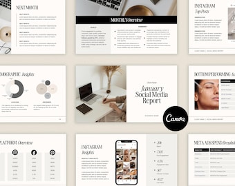 Social Media Report | Monthly Report | Canva Template | Canva Template | Small Business | Social Media Manager