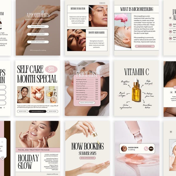 Beauty Therapeut Instagram Post Vorlagen | Kosmetikerin Hautpflege (Canva, 30 Designs)