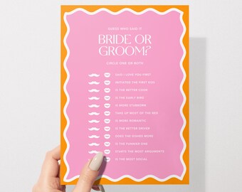Bride Or Groom | Hens & Bridal Shower Party Game | Bachelorette | Pink and Orange | Instant Download | Print at Home | Wavy Border | 204