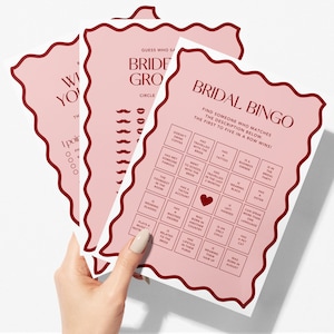 Modern Hens & Bridal Shower Party Games | Bachelorette Party | Wavy Border | 8 Game Bundle | Pink + Red | Instant Download | Print at Home