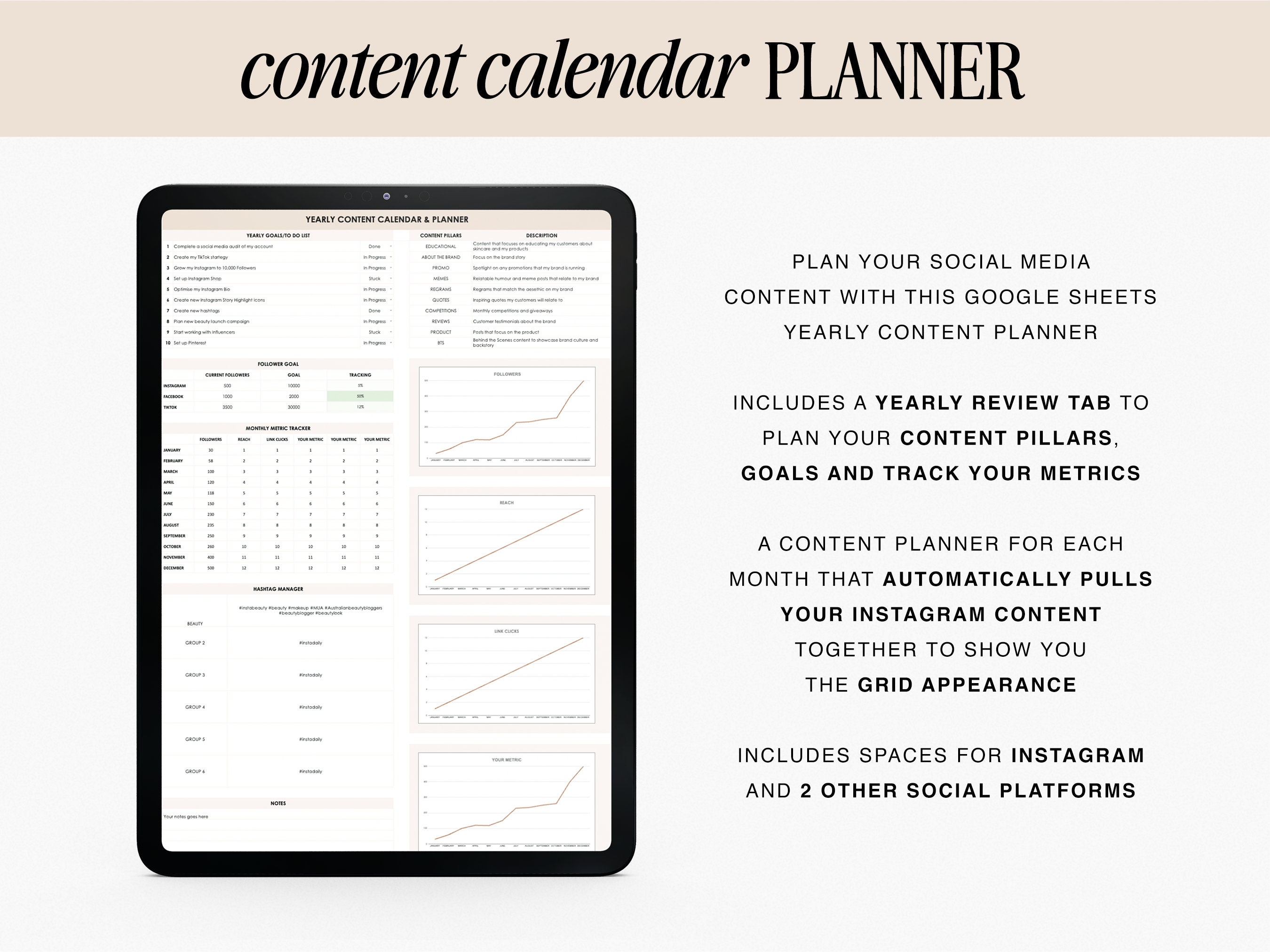 Social Media Content Calendar & Planner Template Yearly Google Sheet  Spreadsheets Batch Content Digital Download - Etsy