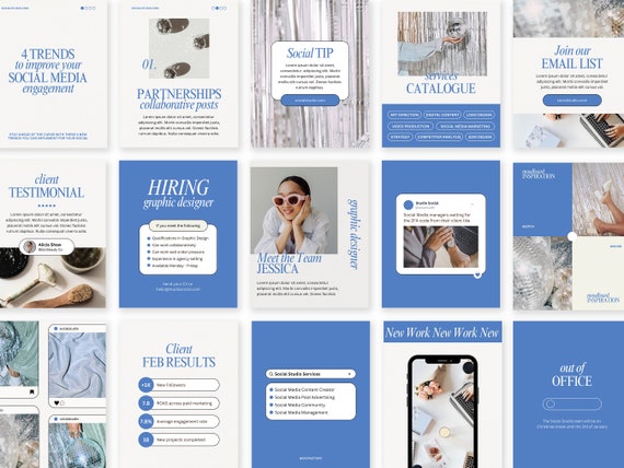 Instagram Social Media Manager Agency Post Templates | Set of 15 | Canva & PSD Photoshop File | INSTANT DOWNLOAD | Small Business Instagram