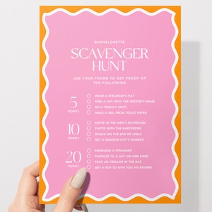 Scavenger Hunt | Hens & Bridal Shower Party Games | Bachelorette Party | Premade Game + Instant Download | Print at Home | Wavy Border | 204