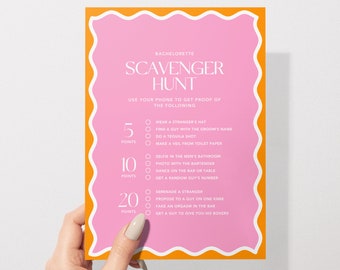 Scavenger Hunt | Hens & Bridal Shower Party Games | Bachelorette Party | Premade Game + Instant Download | Print at Home | Wavy Border