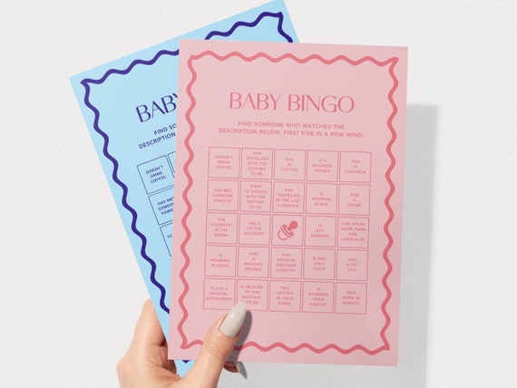 Baby Bingo Game | Modern Baby Shower Games | Instant Download | Print at Home | Wavy Border | Pink or Blue