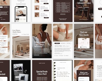 Plantillas para historias de Instagram / Conjunto de 20 / Plantilla de Canva / Estudio de pilates y fitness / Historia estética de Instagram / Entrenador personal / Estudio de yoga