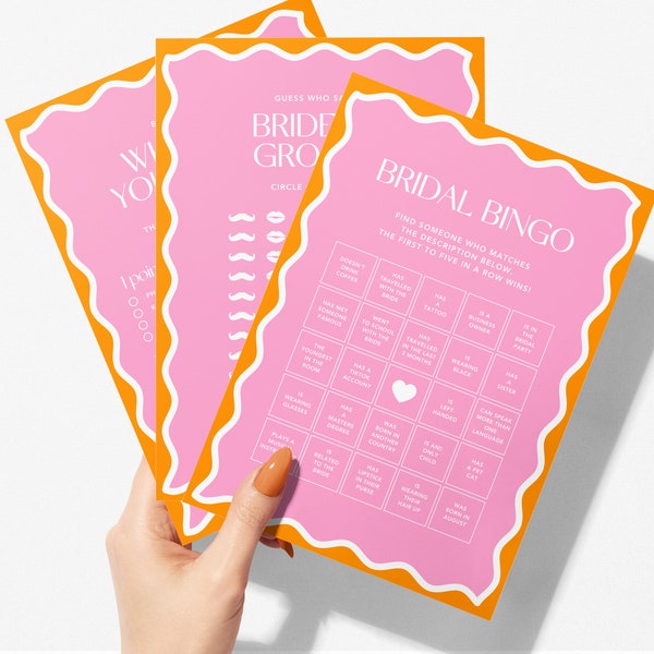Modern Hens & Bridal Shower Party Games | Bachelorette Party | Wavy Border | 8 Game Bundle | Instant Download | Print at Home
