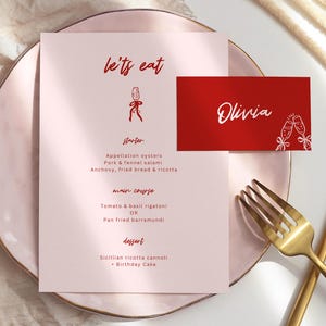 Coquette Theme Event Menü und Gedeck Vorlage | Canva Vorlage | Digitale Vorlage | Sofortdownload | Moderne Menüführung | Namensschild | 101