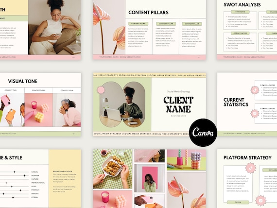 Social Media Strategy Template | Client Strategy for Social Media Manager | Social Media Proposal | Canva Template | 812