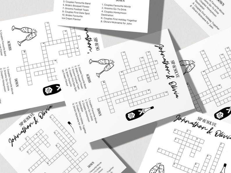 Sip & Solve Wedding Crossword Template Printable and Editable Canva