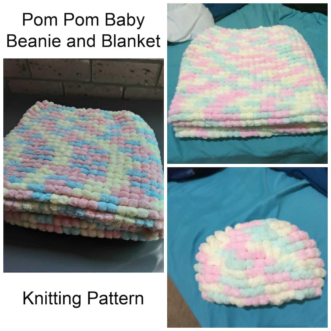 Pom Pom Baby Blanket and Beanie Knitting Pattern *DIGITAL DOWNLOAD